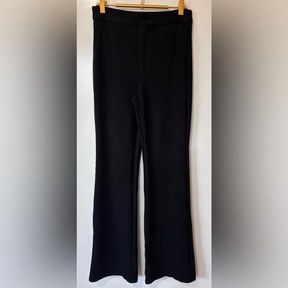 Zara| Classic Black Fit & Flare Wide Bottom Stretch Knit Pants Sz S - Picture 2 of 6